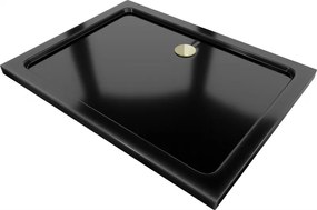 Mexen Flat slimme rechthoekige douchebak 120 x 90 cm, zwart, gouden sifon - 40709012G