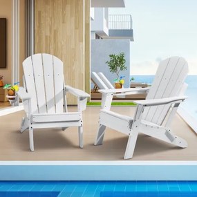 VEVOR Plastic Adirondack stoel, set van 2, weerbestendig, draagbaar, opvouwbare vuurkorfstoel, Adirondack terrasstoel voor buiten met bekerhouder, met ontspannende armleuning, ergonomisch, voor tuin, achtertuin - wit