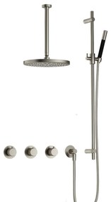 Hotbath Cobber X IBSX70 inbouwdouche met 30cm plafondbuis, 30cm hoofddouche en glijstang geborsteld nikkel