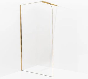 Aqua Vista Inloopdouche - 80x200cm - afgeronde glaswand - helder glas - wandarm - geborsteld messing PVD (Goud) SW1245008/SW797910