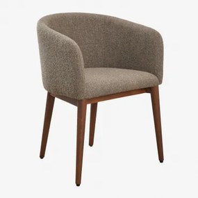 Bunia Gestoffeerde Eetkamerstoel Met Armleuningen Donker Hout & Bouclé Bruin - Tarwe - Sklum