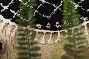 Tapijt BERBER ETHNIC G3802 ROND zwart / witrand ,  Barber , marokkaanse shaggy