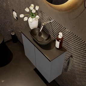 Mondiaz Fowy toiletmeubel 60cm dark grey met zwarte waskom midden zonder kraangat