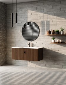 Muebles Raya badmeubel ribbelfront 100cm walnoot met witte wastafel met kraangat