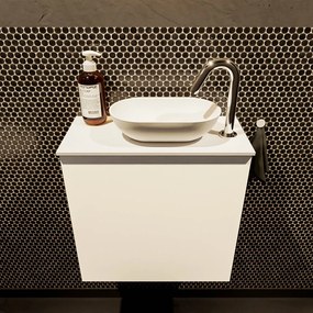 Mondiaz Fowy toiletmeubel 50cm talc met witte waskom rechts en kraangat