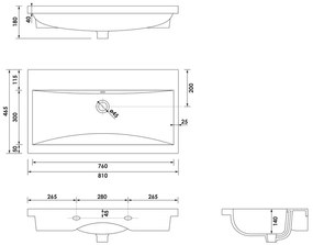 Brauer Halo wastafel keramiek 80cm zonder kraangat wit glans