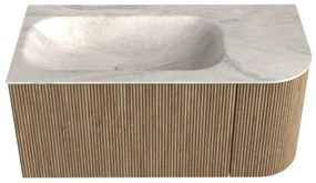 Mondiaz Kurve-dlux 95cm badmeubel ronding rechts dusk met 1 lade en deur en wastafel big small links zonder kraangat ostra