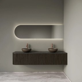 Gliss Design Alluro badmeubel ribbelfront met ronding links 180cm charcoal en zwart leisteen toppaneel