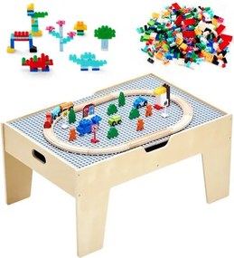 VEVOR Activiteitentafel, 290 bouwstenen en 30-delige houten treinset, trein, voertuigen, rails en accessoires, houten speeltafel voor kinderen met opbergruimte voor kinderen vanaf 3 jaar