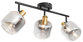 Smart plafondSpot / Opbouwspot / Plafondspot zwart met smoke glas langwerpig incl. 3 Wifi P45 - Zuzanna Modern Binnenverlichting Lamp