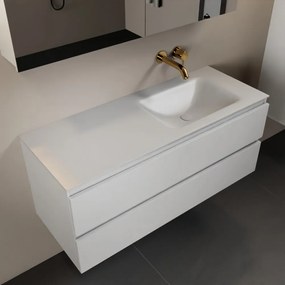 Mondiaz Aivy badmeubel 120cm talc met wastafel solid surface talc rechts zonder kraangat en spiegelkast