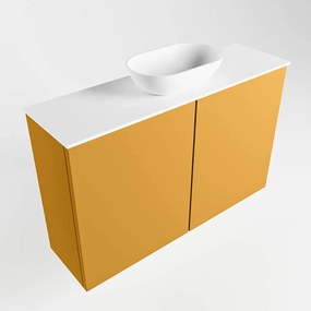 Mondiaz Fowy toiletmeubel 80cm ocher met witte waskom midden zonder kraangat