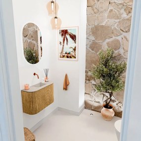 Mondiaz Joya DLux 65cm toiletmeubel ronding links/rechts oak met wastafel faye midden zonder kraangat opalo