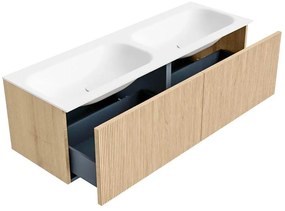 Mondiaz Kurve 140cm badmeubel oak met 2 lades en wastafel big small dubbel zonder kraangat