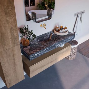 Mondiaz Alan DLux badmeubel 120cm washed oak 1 lade met wastafel lava midden zonder kraangat