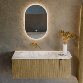 Mondiaz Kurve-dlux 115cm badmeubel ronding rechts dusk met 1 lade en deur en wastafel big small links zonder kraangat glace