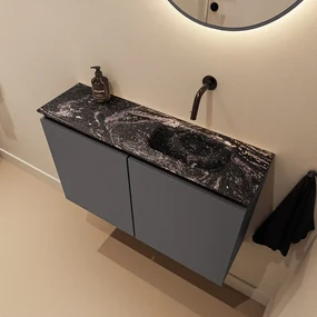 Mondiaz Ture DLux toiletmeubel 80cm dark grey met wastafel lava rechts zonder kraangat