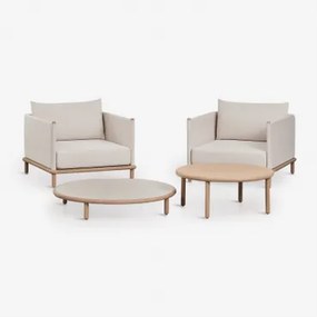 Tuinset Met 2 Fauteuils En 2 Ronde Salontafels Van Acaciahout Olivia Lichte Acaciekleur & Wit Gardenia - Lichtbruin Acacia - Sklum