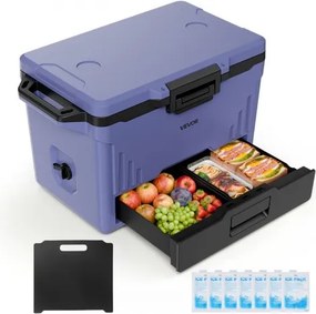 VEVOR 47,32 L passieve koelbox, draagbare geïsoleerde box voor kamperen en buitensporten, lekvrij, houdt 48 uur koel, geïsoleerde koelbox met ijsvak, stevig handvat en aparte droge en natte zones.
