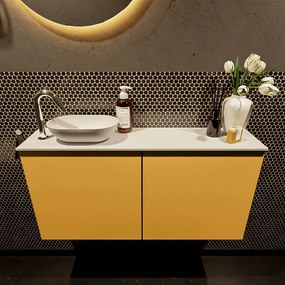 Mondiaz Fowy toiletmeubel 100cm ocher met witte waskom links en kraangat