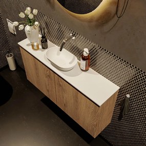 Mondiaz Fowy toiletmeubel 100cm washed oak met witte waskom midden zonder kraangat