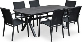 Vespera Malaga dining tuinset 220x100xH74 cm 7 delig antraciet keramiek