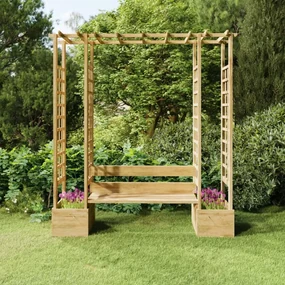 vidaXL Pergola met bank en plantenbakken geïmpregneerd grenenhout