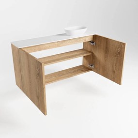 Mondiaz Fowy toiletmeubel 100cm washed oak met witte waskom rechts zonder kraangat