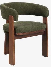 Set Van 4 Eetkamerstoelen Met Armleuningen, Bekleed En Van Carbalis Eikenhout Donker Eiken Bruin & Intens Olijfgroene Stof - Sklum