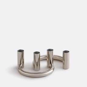 Set van 2 verchroomde ijzeren kandelaars, hoogte 6,5 cm, ORNÉO