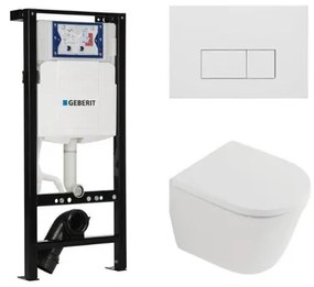 QeramiQ Dely Toiletset - 36.3x51.7cm - diepspoel - rimless - Geberit UP320 plieger inbouwreservoir - softclose toilet zitting 35 mm - mat witte bedieningsplaat - rechthoekige knoppen - mat wit SW1026255/SW1159505/SW1381697/SW706191