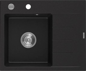 Mexen Ben granieten spoelbak 1-komps met afdruiprek, links 600 x 500 mm, zwart, chroomsifon - 6522605000-77