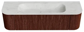 Mondiaz Kurve-dlux 160cm badmeubel ronding links/rechts ruby met 1 lade en 2 deuren en wastafel big medium midden zonder kraangat opalo