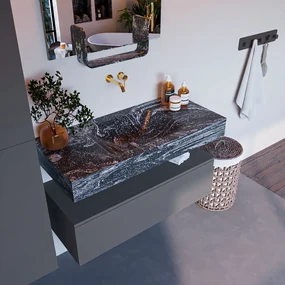 Mondiaz Alan DLux badmeubel 100cm plata 1 lade met wastafel lava midden zonder kraangat