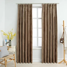 vidaXL Gordijnen verduisterend 2 st met haken 140x245 cm fluweel beige