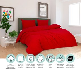 Dekbedovertrek Flanel– 100% zacht katoen – 200×200/220 – fel rood