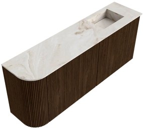 Mondiaz Joya DLux 100cm toiletmeubel ronding links walnut met wastafel faye rechts 1 kraangat frappe