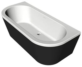 Xenz Charley half vrijstaand bad acryl 180x80x60cm wit glans/zwart mat met badvulcombinatie RVS