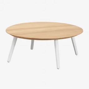Ronde Tuintafel Ø80 Cm Van Teakhout En Aluminium Salbury Wit - Sklum