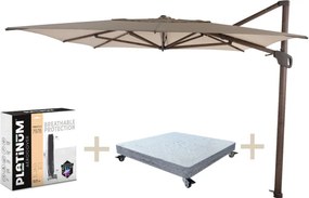 Hacienda zweefparasol 300x400 cm wenge frame beach met robuust 125KG voet en hoes