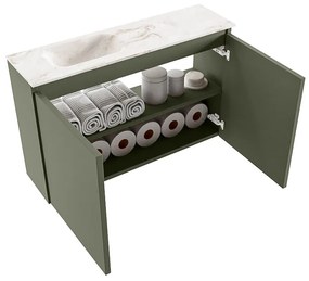 Mondiaz Ture DLux toiletmeubel 80cm army met wastafel frappe links zonder kraangat