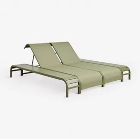 Set Van 2 Verstelbare Ligstoelen En 2 Bijzettafels Van Staal Marietta Groen – Intens Olijf - Sklum