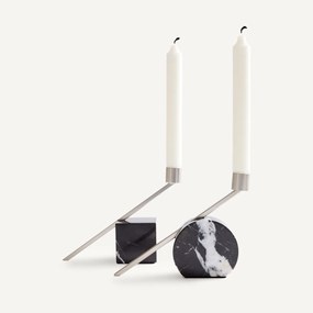 Set van 2 marmeren kandelaars, hoogte 12,6 cm, SEBASTIANO