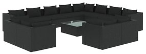 vidaXL 13-delige Loungeset met kussens poly rattan zwart