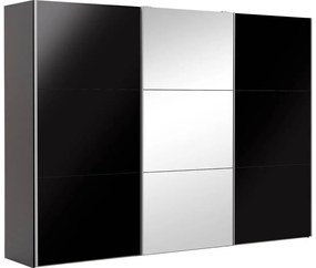 Goossens Kledingkast Easy Storage Sdk, 300 cm breed, 220 cm hoog, 2x 3 paneel glas schuifdeuren en 1x 3 paneel spiegel schuifdeur midden