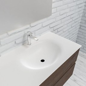 Zaro Sevilla Solid Surface badmeubel 150cm donker eiken 1 kraangat spoelbak rechts met 4 lades