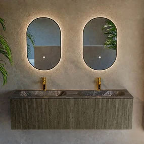 Mondiaz Kurve-dlux 150cm badmeubel shadow met 2 lades en wastafel stor small dubbel 2 kraangaten lava