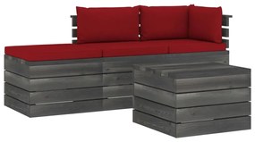 vidaXL 4-delige Loungeset met kussens pallet massief grenenhout