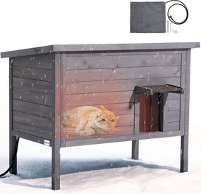 VEVOR Buitenkattenhuis 870 x 535 x 690 mm, Houten Kattenhut, Winterbestendige Kattengrot met 30 W Verwarmingsmat, PVC Vouwdeur &amp; Asfalt Dak, Kattenhuis voor 1-3 Katten in de Winter,