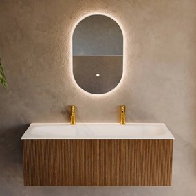 Mondiaz Kurve 120cm badmeubel dusk met 1 lade en wastafel big large midden 2 kraangaten